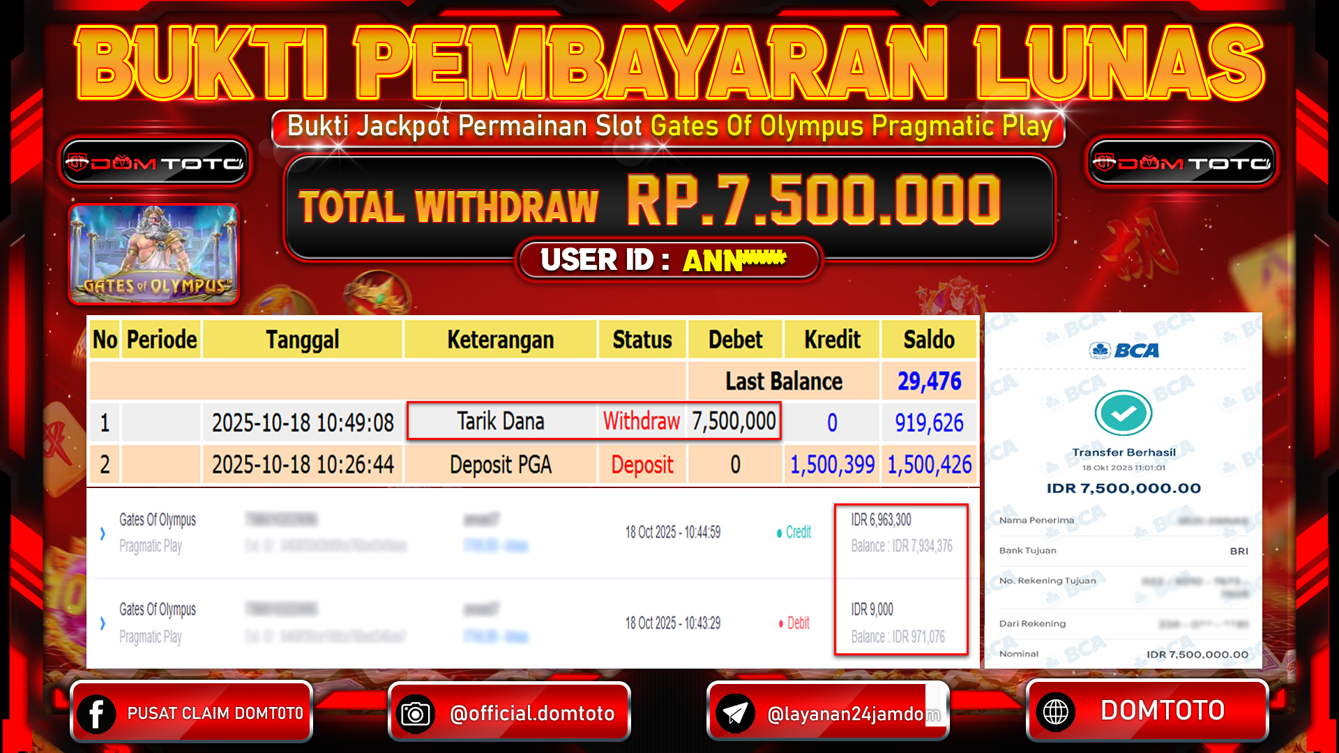 JACKPOT Slot Gates Of Olympus Pragmatic Play 18 OKTOBER 2025